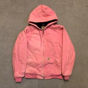 VTG Carhartt Pink Rose Active Jacket Canvas Hooded Workwear Coat Small 4/6 Faded